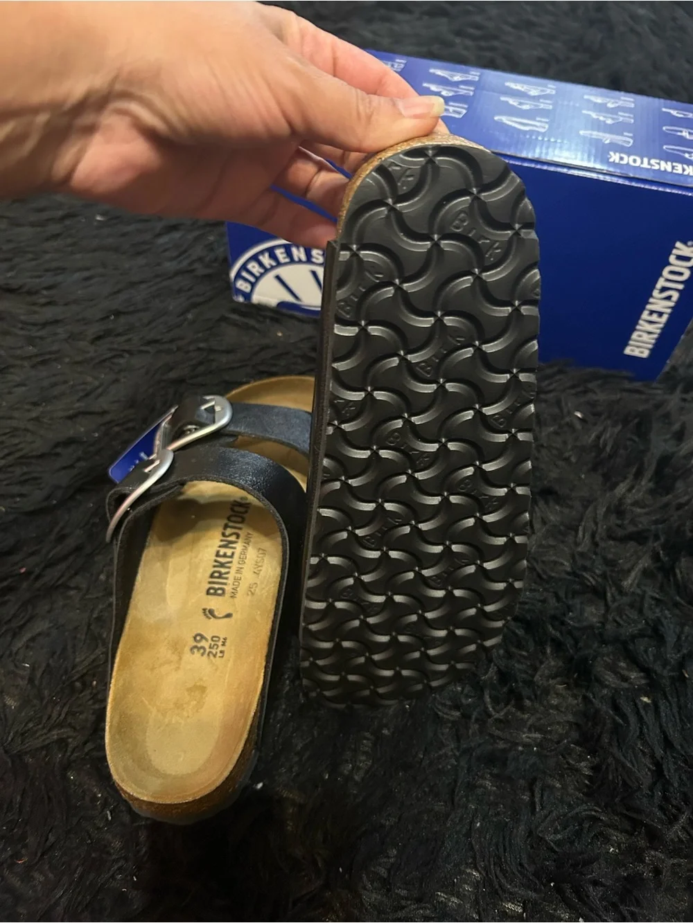 BIRKENSTOCK Arizona black silver buckle sandals slippers shoes eur 39 new